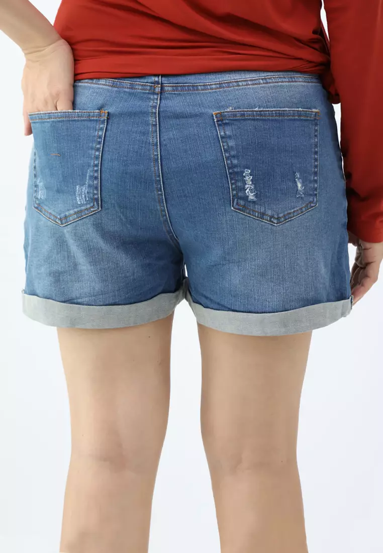 9months Maternity Mid Blue Maternity Full Panel Denim Shorts