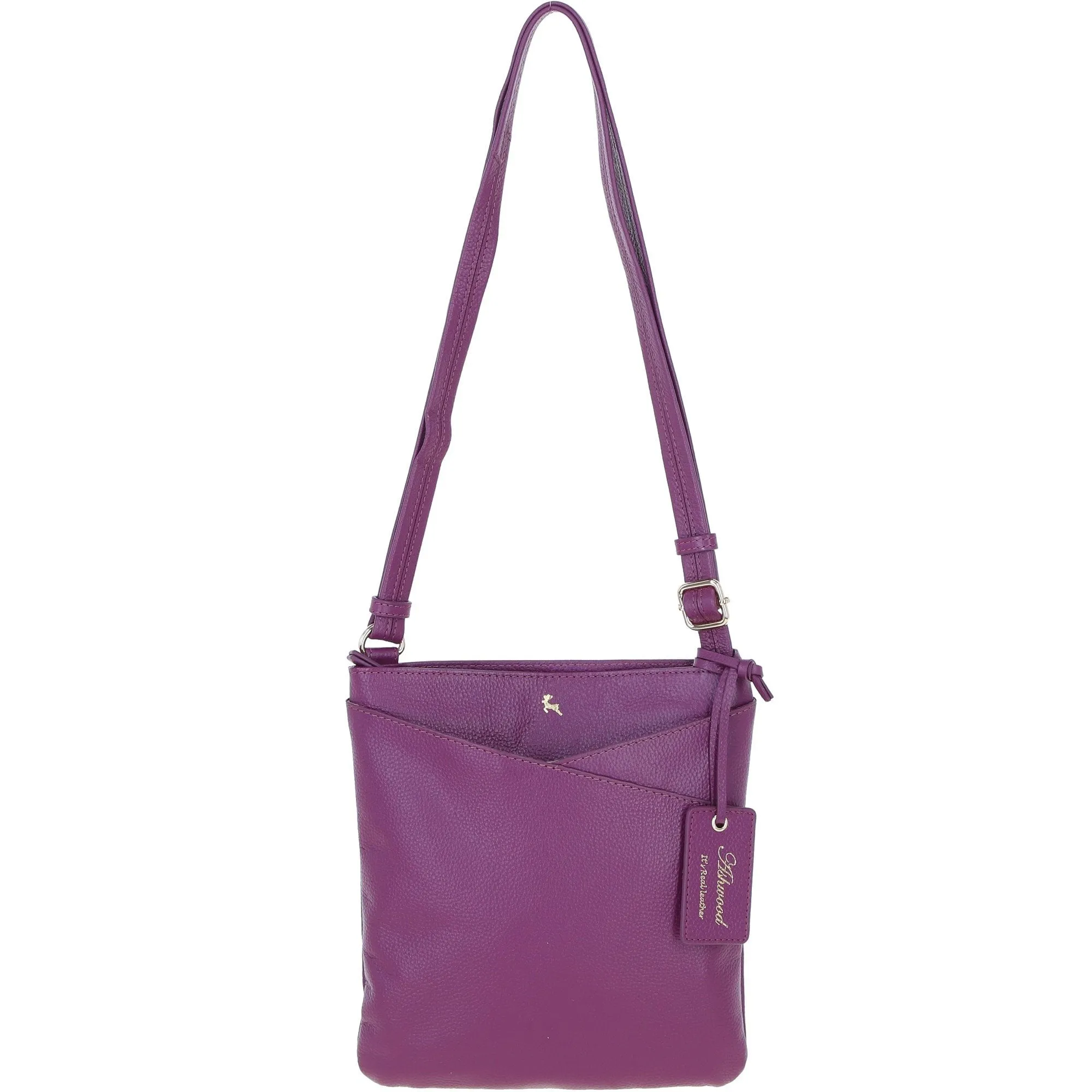 Ashwood Curve  Zip Top Leather Cross Body Bag Raspberry: 64640/curve