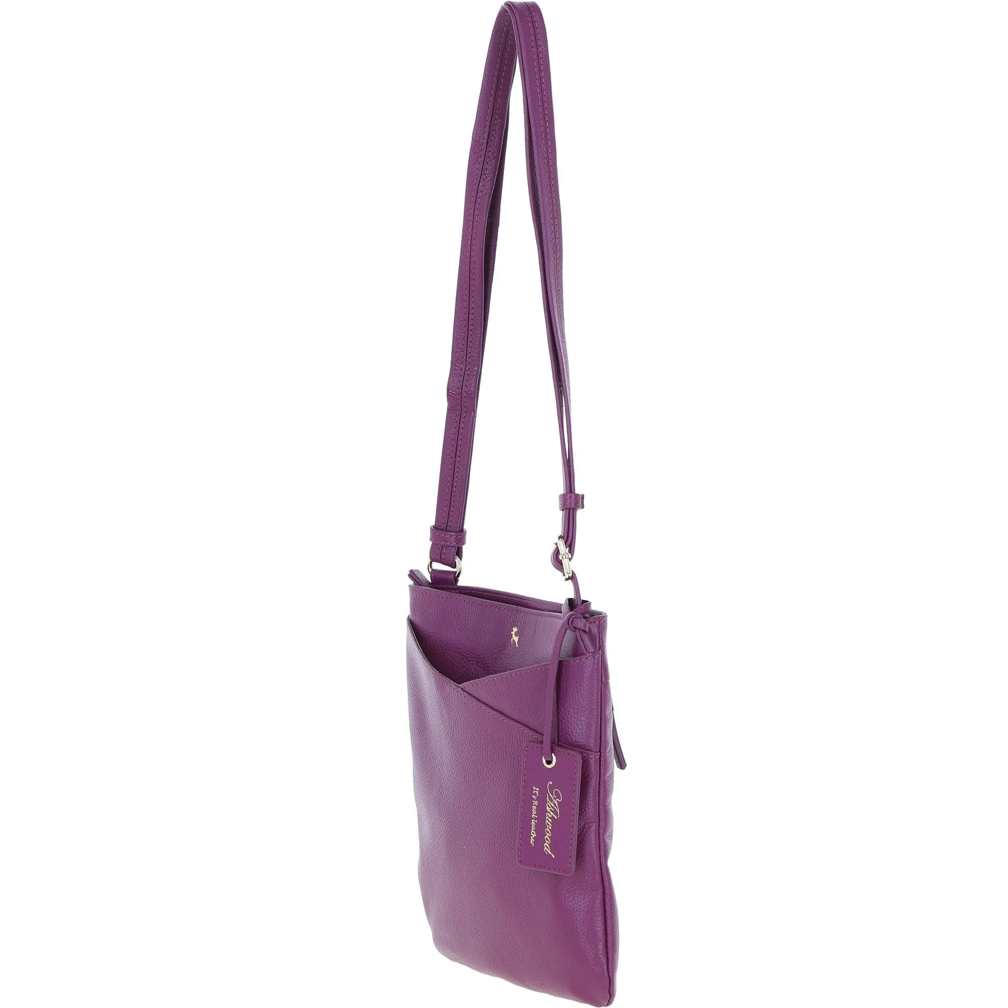 Ashwood Curve  Zip Top Leather Cross Body Bag Raspberry: 64640/curve