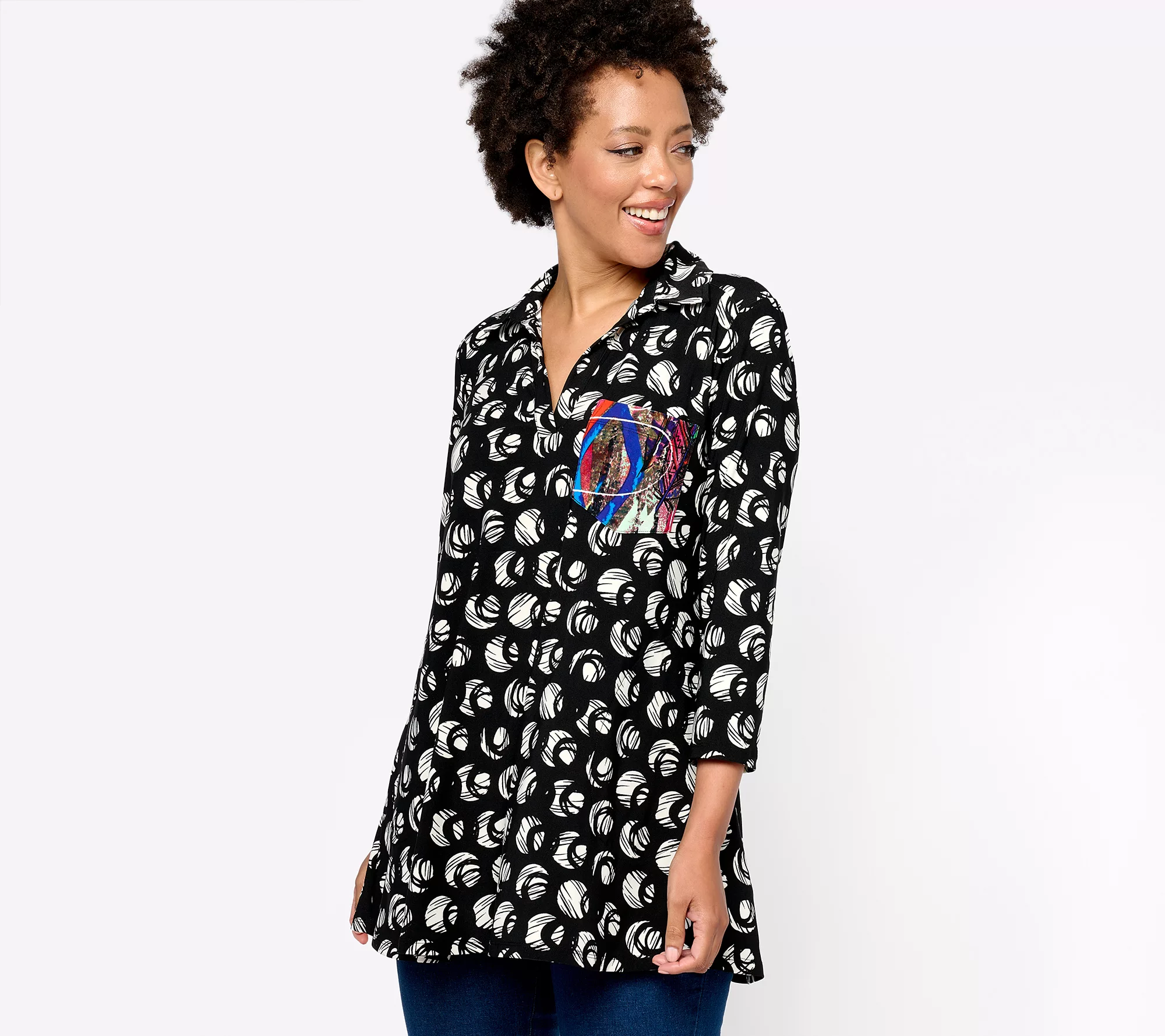 Attitudes by Renee_Como Jersey Tunic w/Contrast Pocket