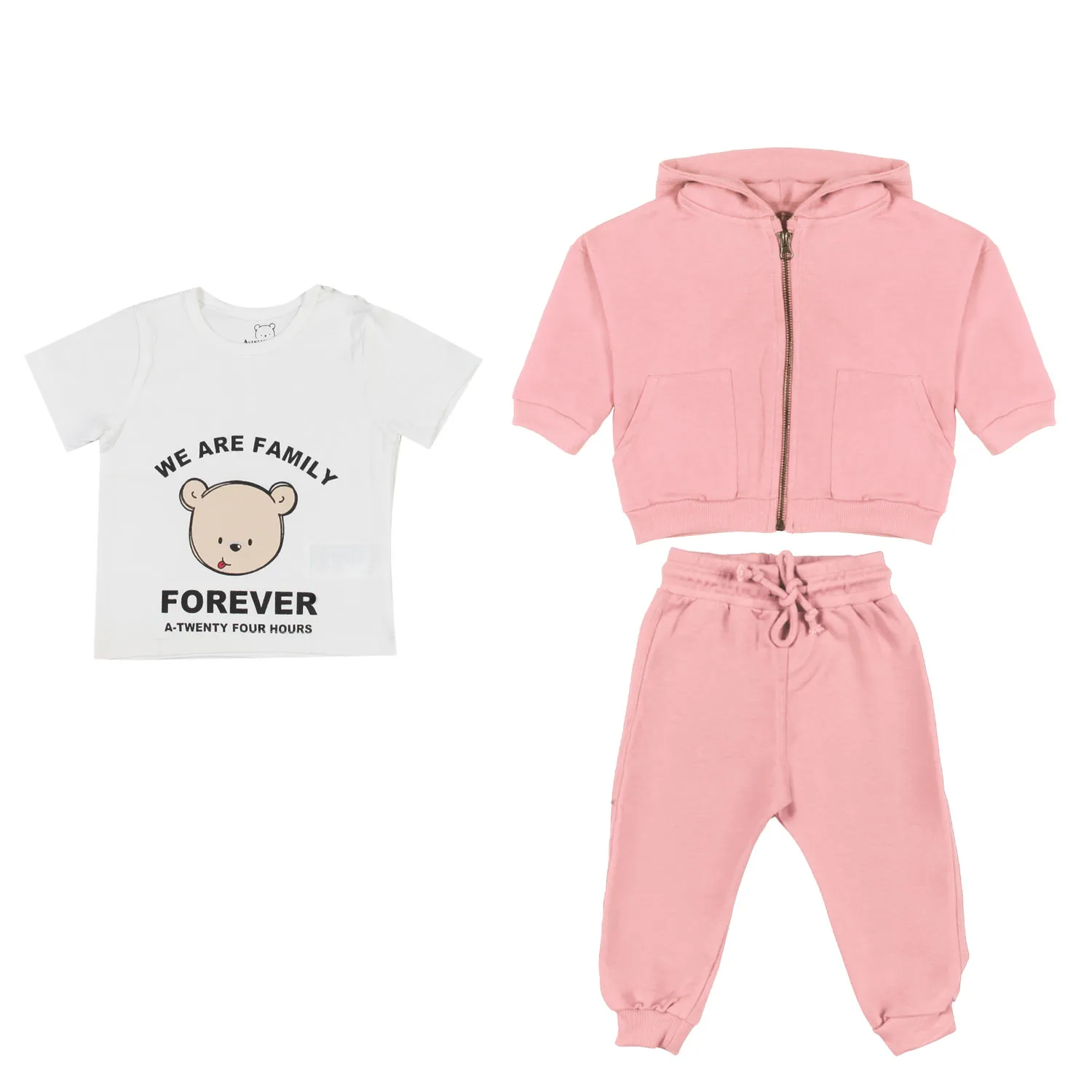 Aventiquattrore Pink And White 3-Piece Tracksuit Set For Little Girls