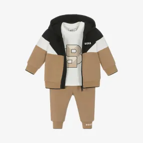 Baby Boys Beige Cotton Tracksuit Set