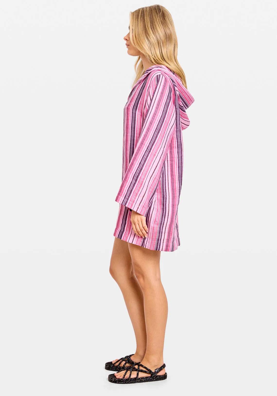 BEACH TUNIC RASPBERRY STRIPED LINEN