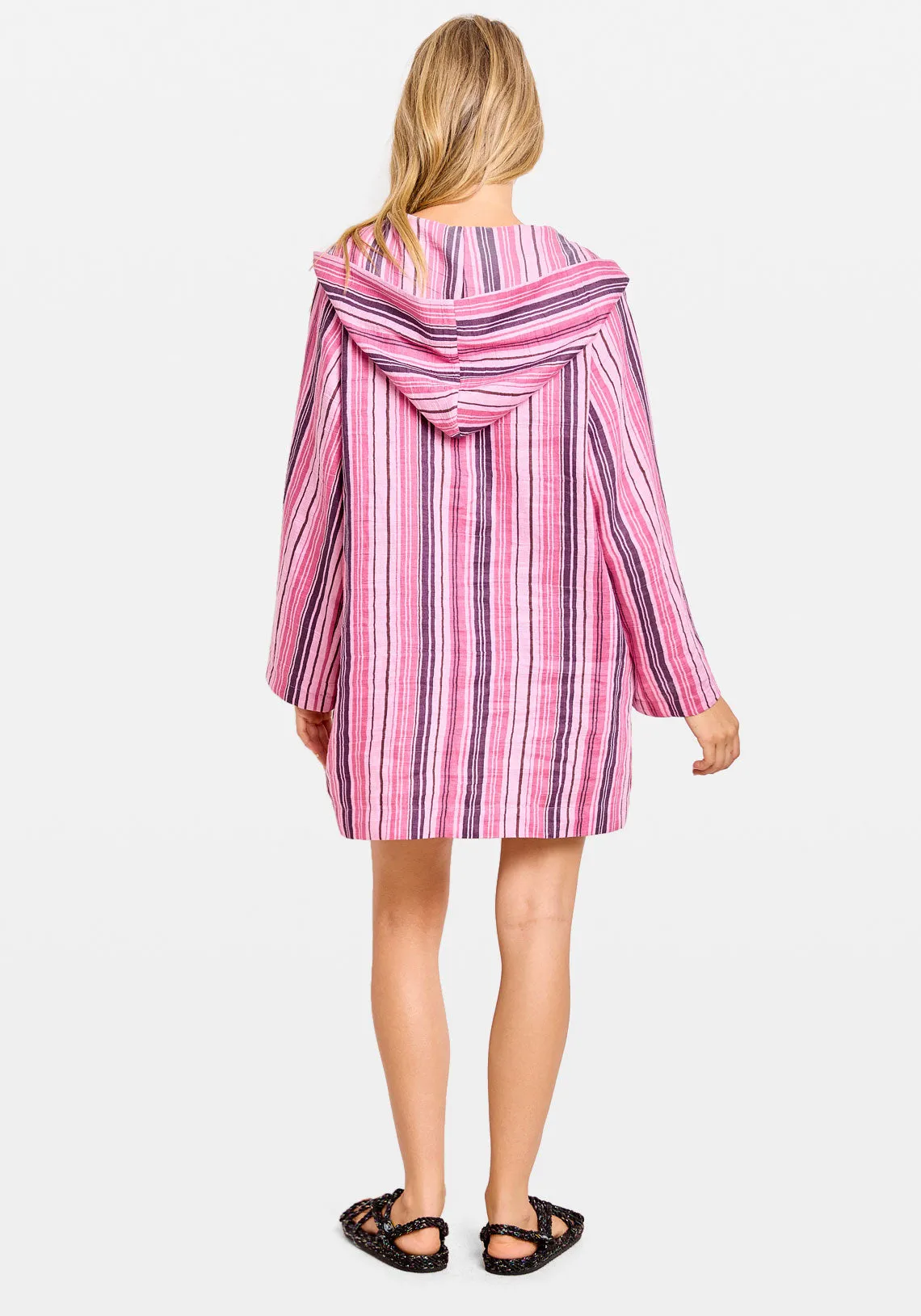 BEACH TUNIC RASPBERRY STRIPED LINEN