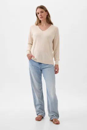 Beige Maternity Linen-Blend Jumper