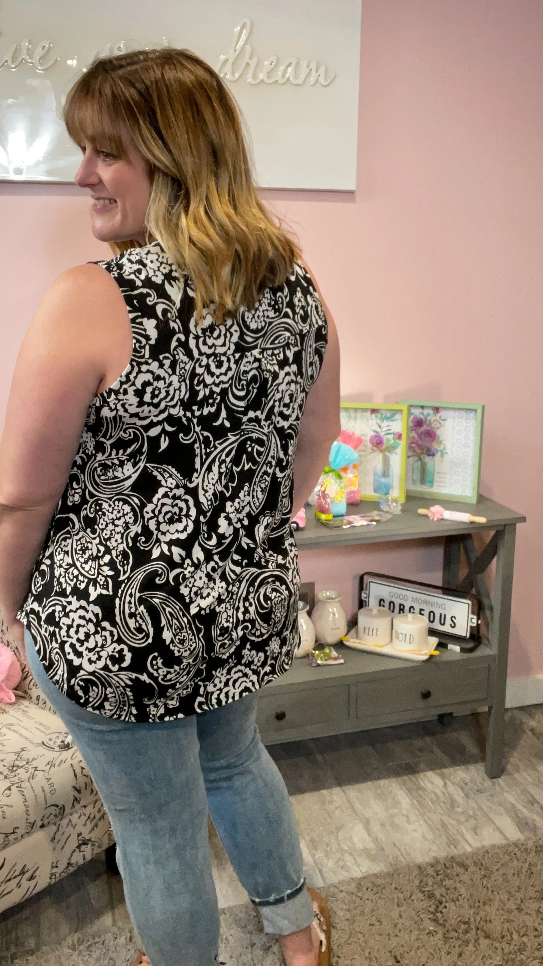 Black and White Paisley Sleeveless Tunic