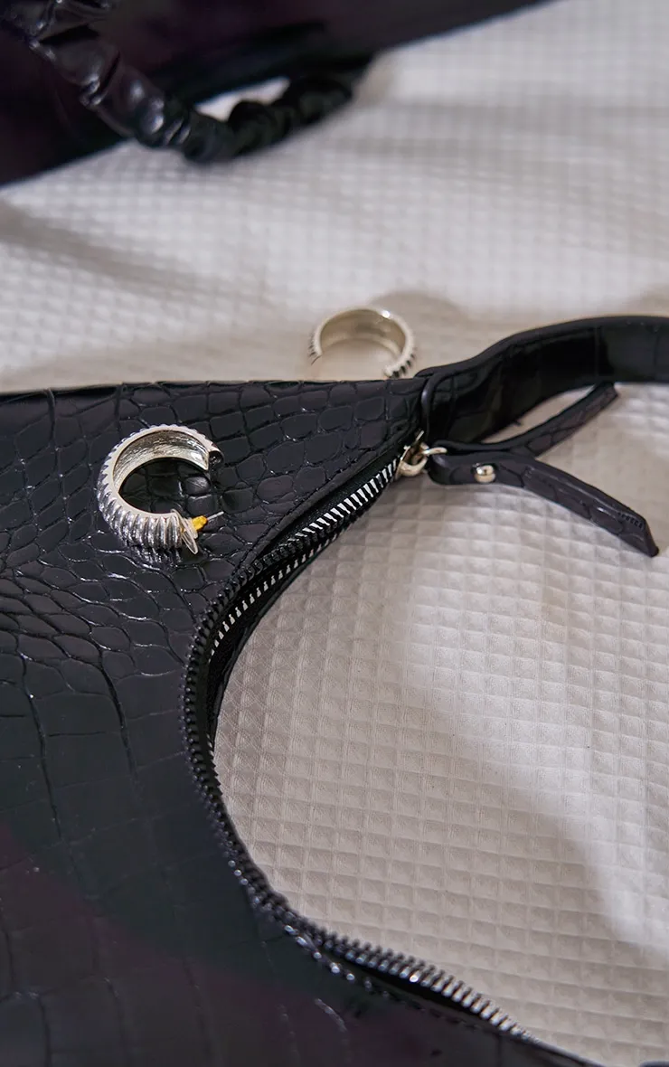 Black Croc Mini Shoulder Bag | Accessories