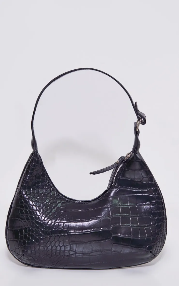 Black Croc Mini Shoulder Bag | Accessories