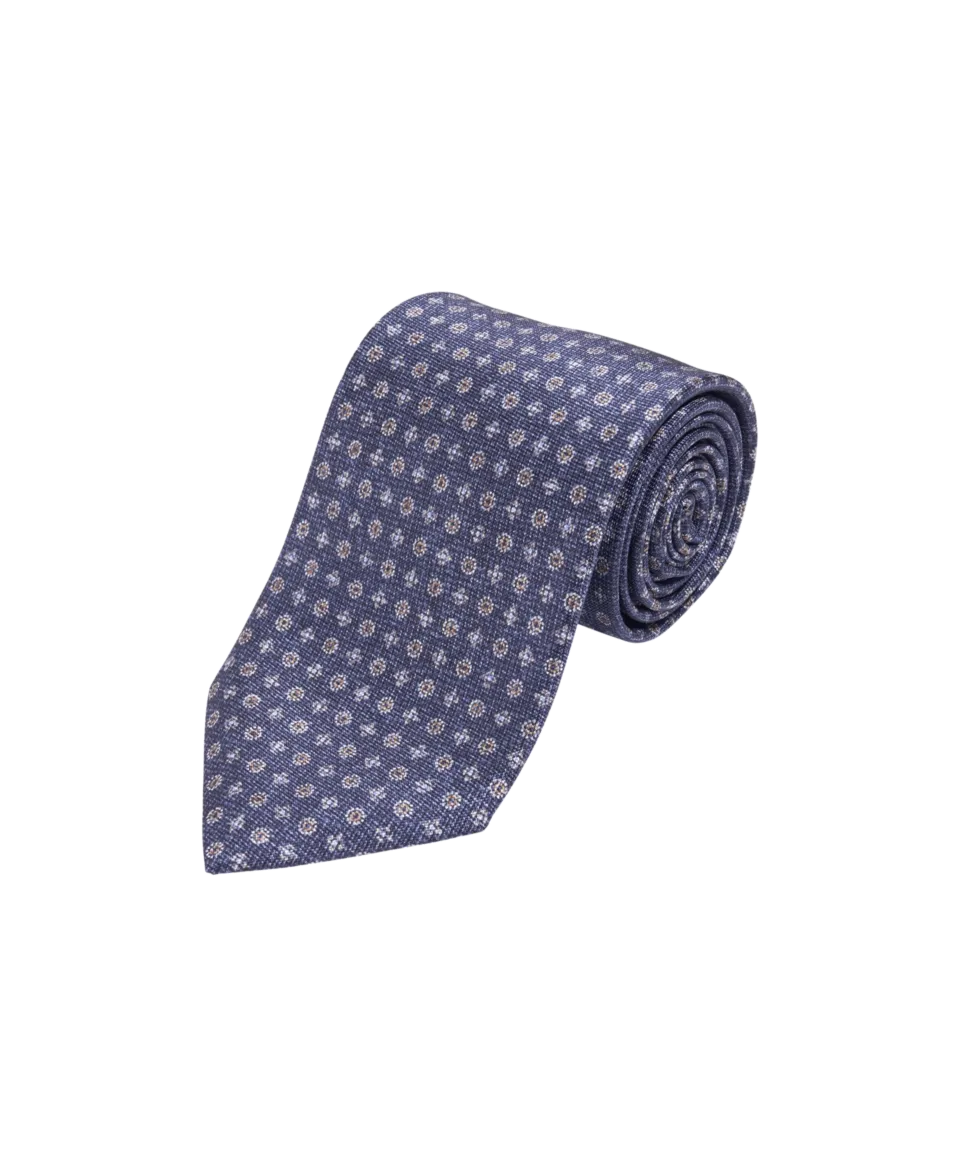 Blue with Tan Medallion Silk Necktie | He Spoke Style