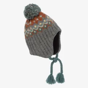 Boys Grey Fair Isle Pom-Pom Hat