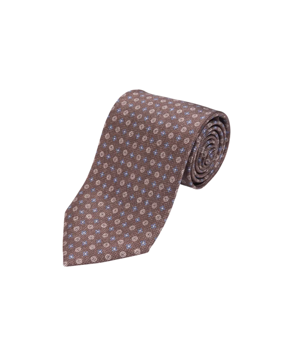 Brown With Blue And Tan Medallion Silk Necktie | He Spoke Style