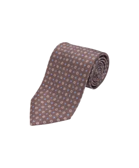 Brown With Blue And Tan Medallion Silk Necktie | He Spoke Style