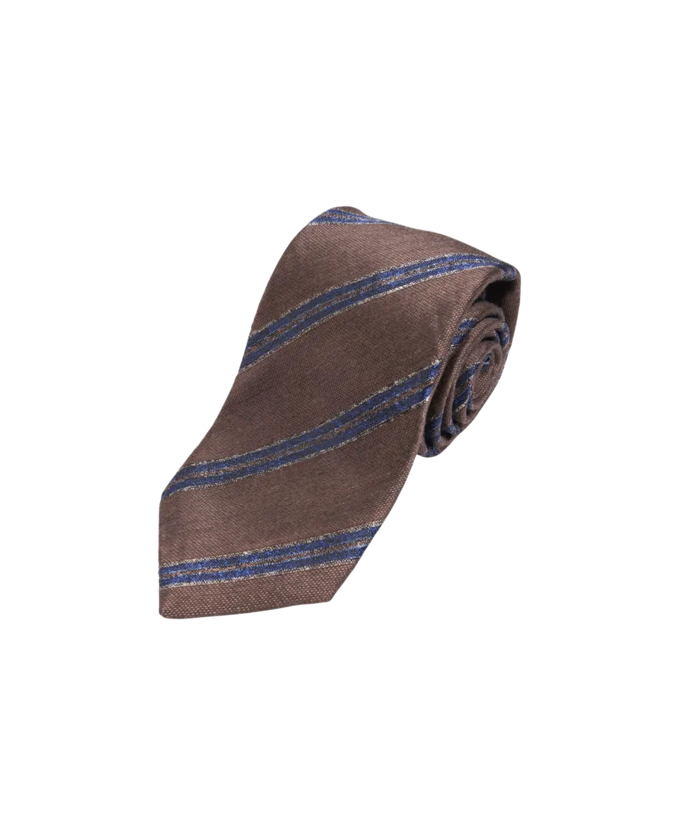 Brown with Blue Stripe Silk/Wool Necktie | He Spoke Style