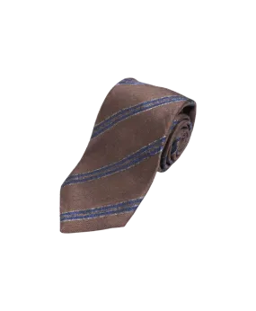 Brown with Blue Stripe Silk/Wool Necktie | He Spoke Style