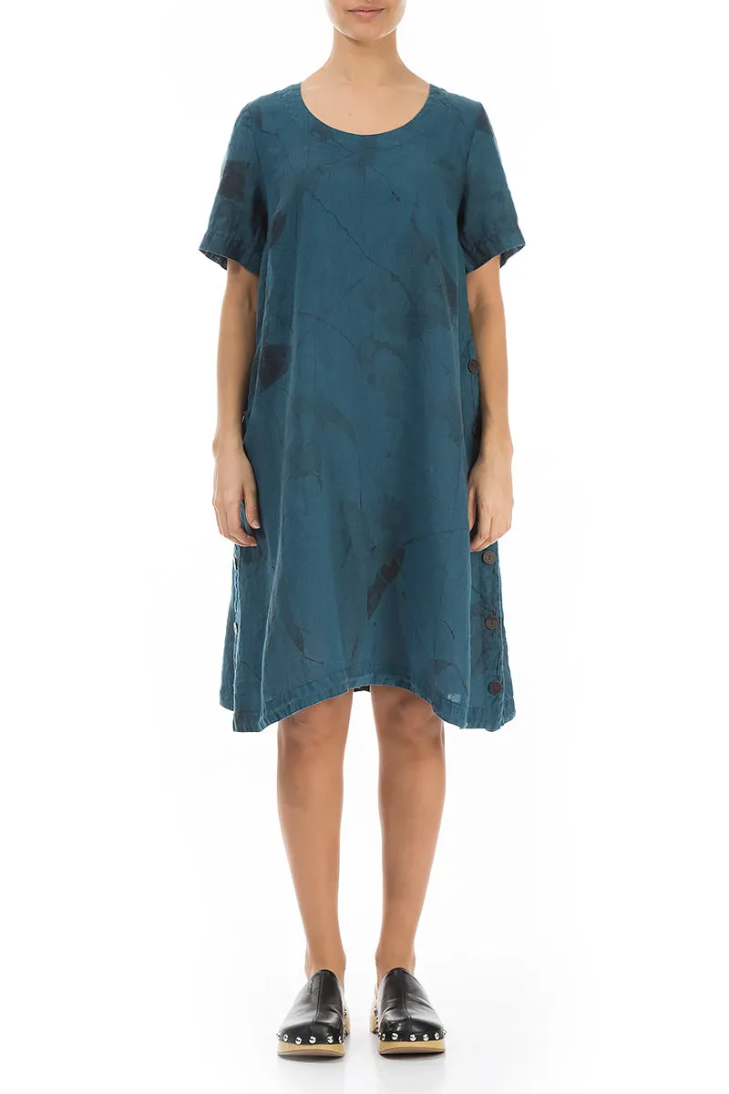 Buttoned Sides Dark Teal Mirage Linen Tunic Dress