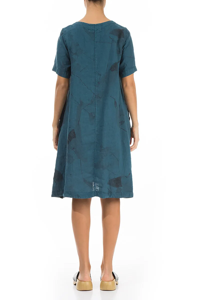 Buttoned Sides Dark Teal Mirage Linen Tunic Dress