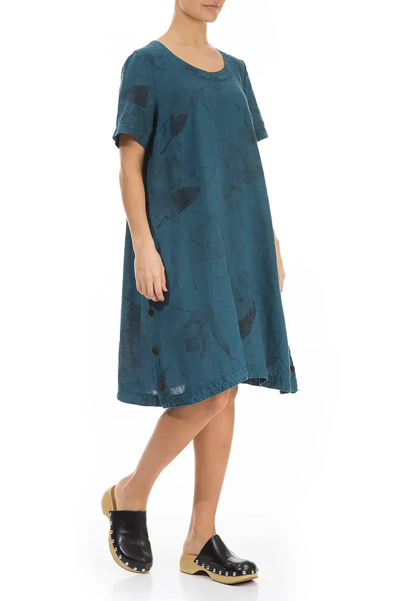 Buttoned Sides Dark Teal Mirage Linen Tunic Dress