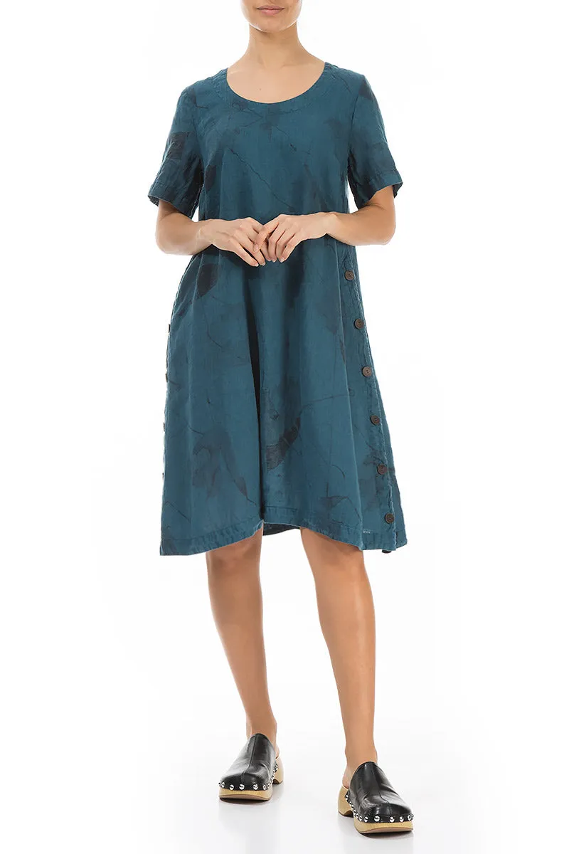 Buttoned Sides Dark Teal Mirage Linen Tunic Dress