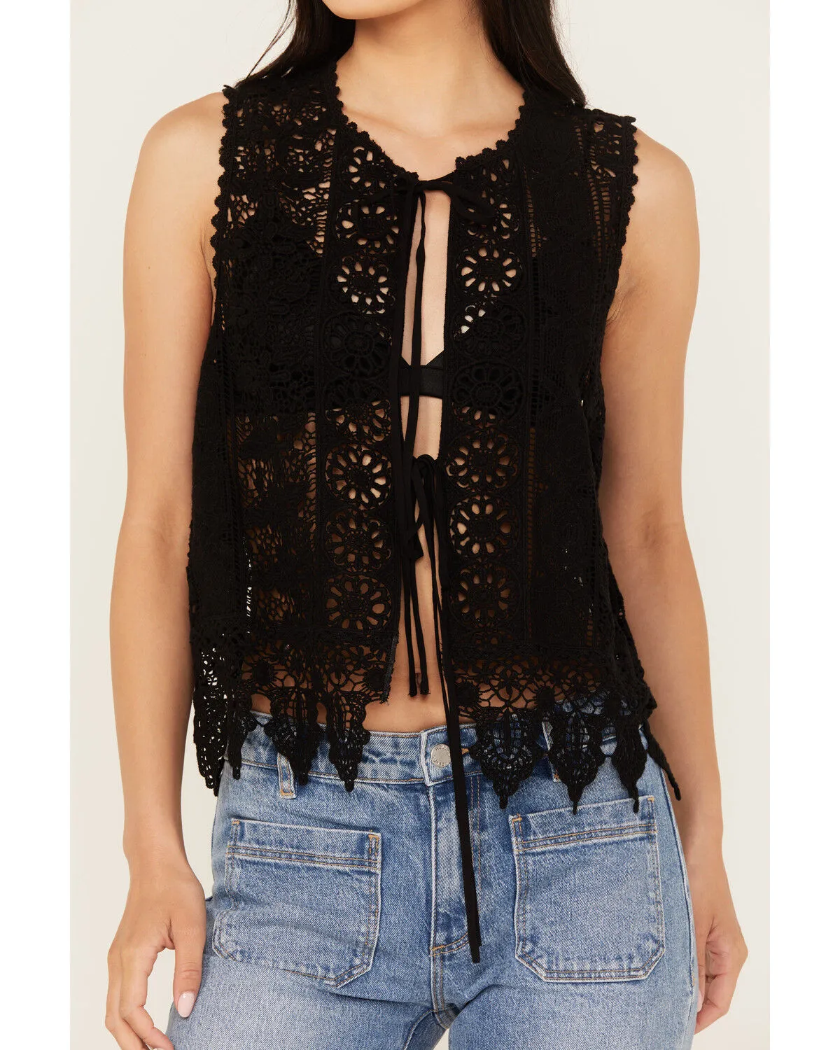 By Together Women's Crochet Tie Front Vest