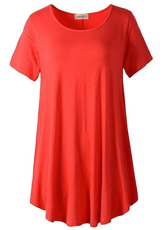 Crew Neck Short Sleeves Flare Tunic Blouse - LARACE 8031