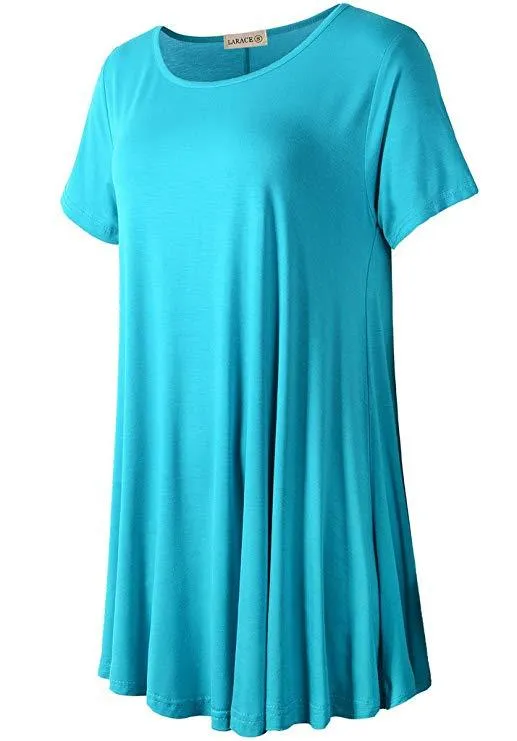 Crew Neck Short Sleeves Flare Tunic Blouse - LARACE 8031