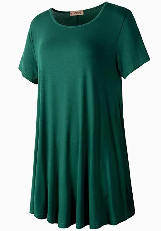 Crew Neck Short Sleeves Flare Tunic Blouse - LARACE 8031