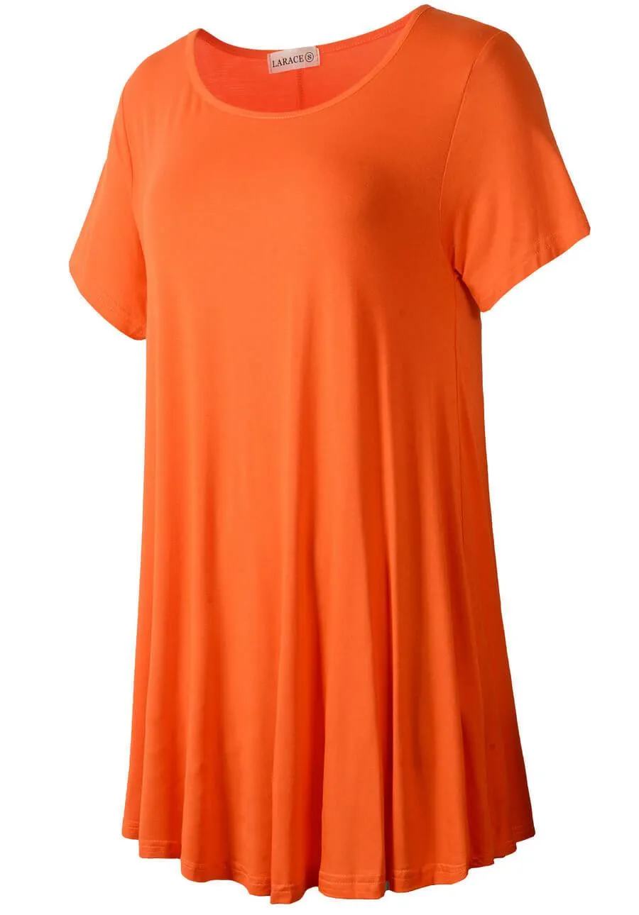 Crew Neck Short Sleeves Flare Tunic Blouse - LARACE 8031