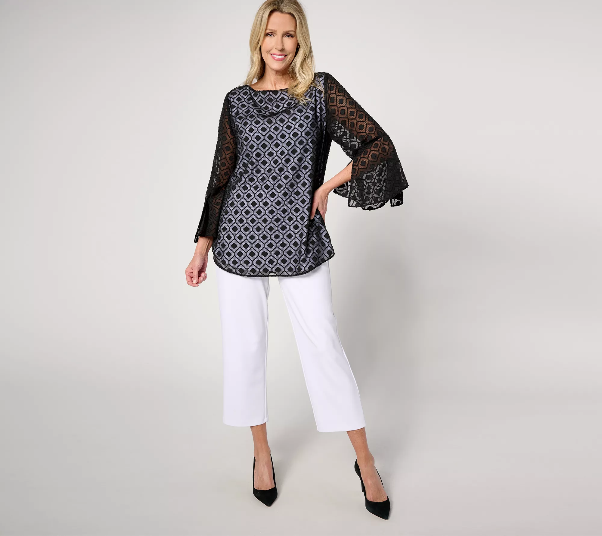 Dennis Basso Bateau Neck Tunic with Flounce Sleeves