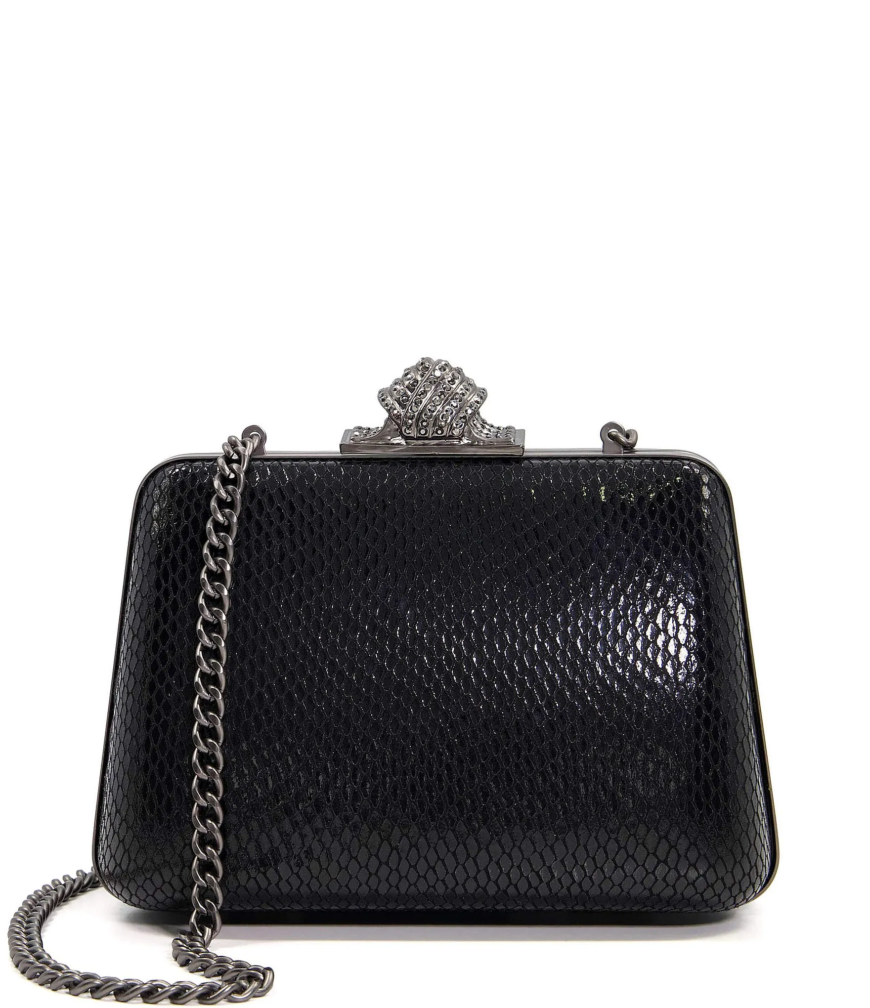 Dune London Become Embellished Embossed Faux Leather Clasp Clutch Bag