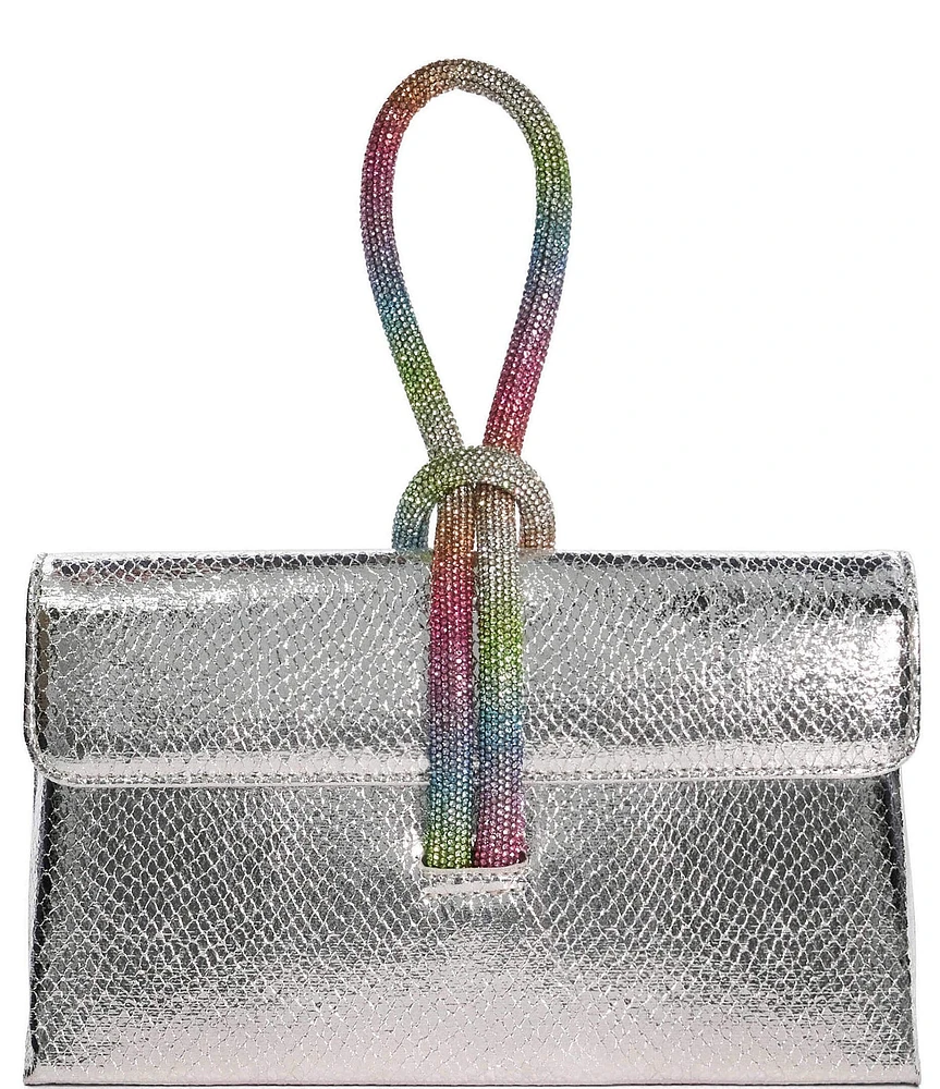 Dune London Brynie Metallic Diamante Rainbow Rhinestone-Loop Clutch