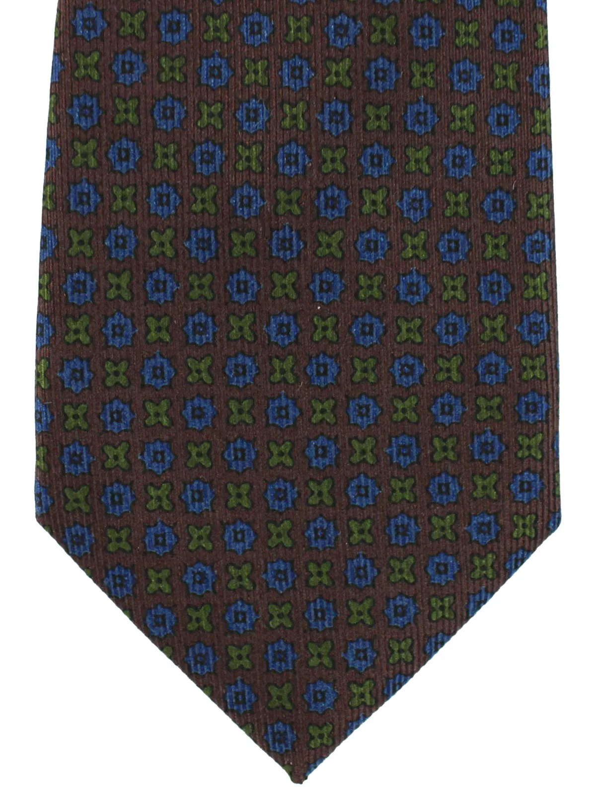 E. Marinella Silk Tie Brown Navy Green Geometric - Narrow Necktie SALE