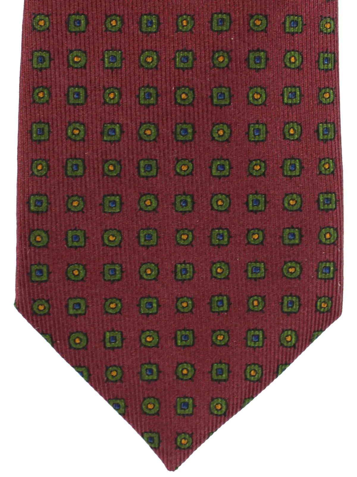 E. Marinella Silk Tie Maroon Green Geometric - Classic Italian Necktie