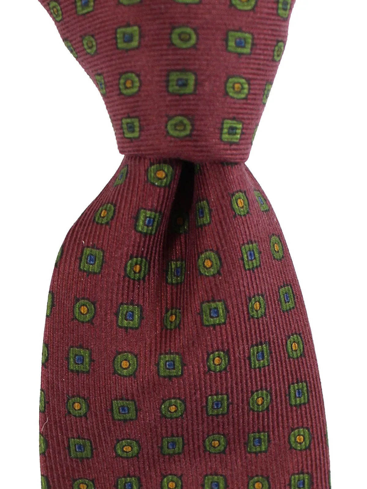 E. Marinella Silk Tie Maroon Green Geometric - Classic Italian Necktie