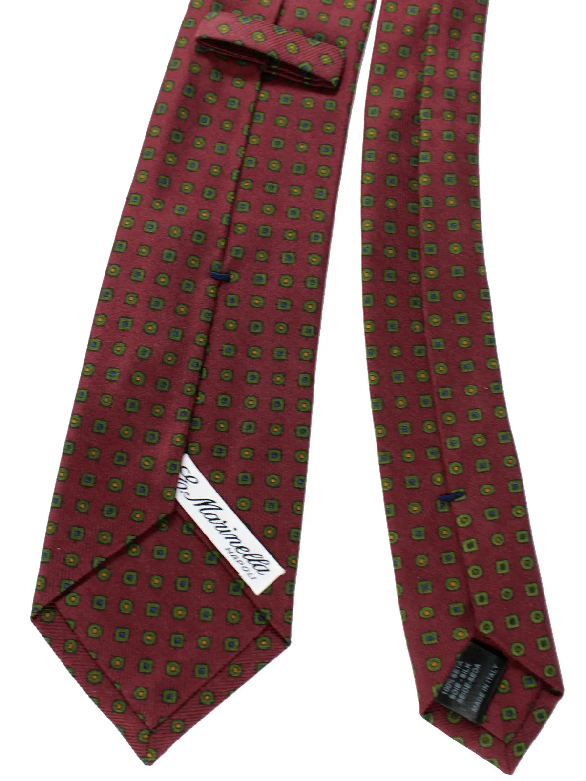 E. Marinella Silk Tie Maroon Green Geometric - Classic Italian Necktie