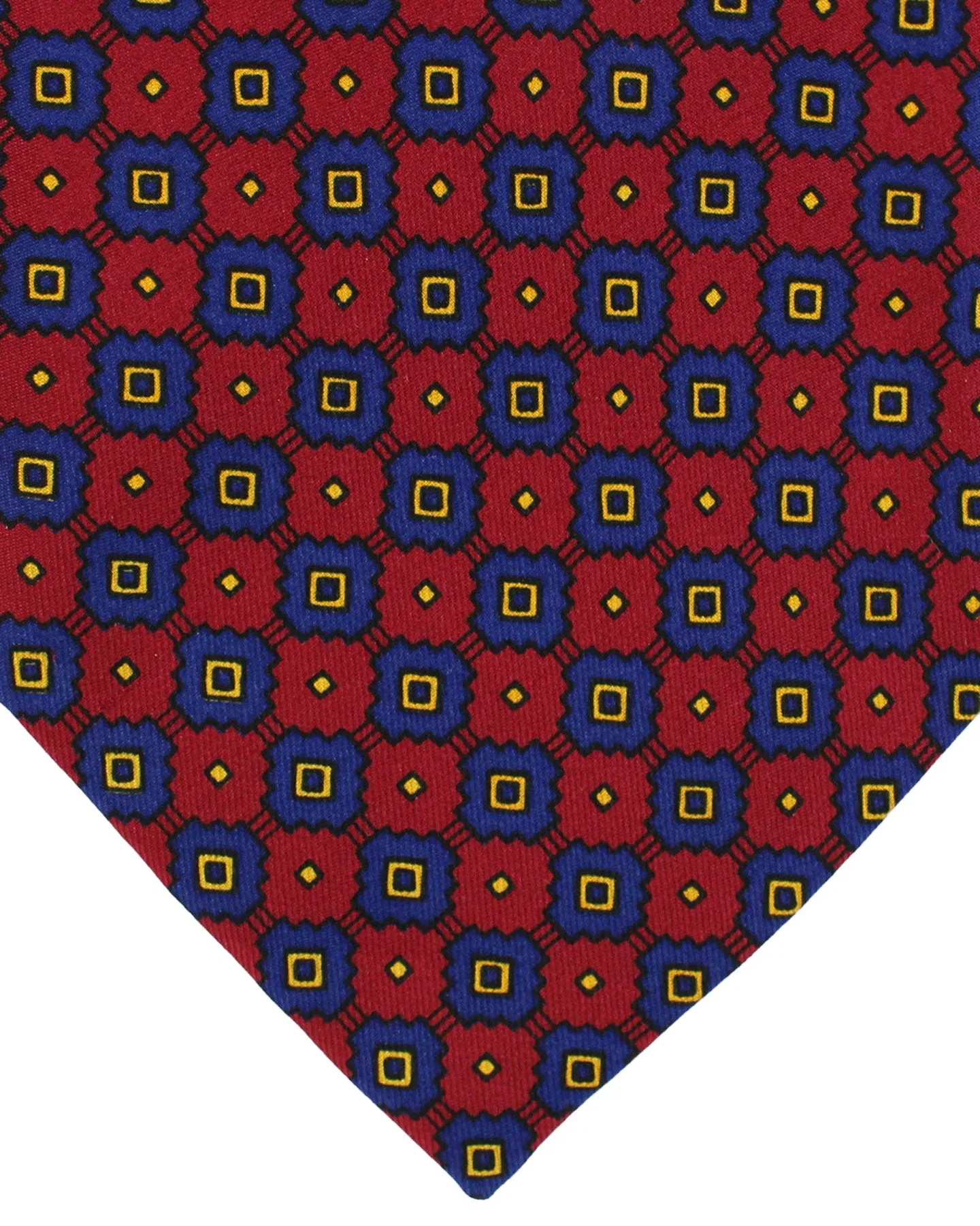 E. Marinella Tie Dark Red Royal Blue Geometric Design - Wide Necktie