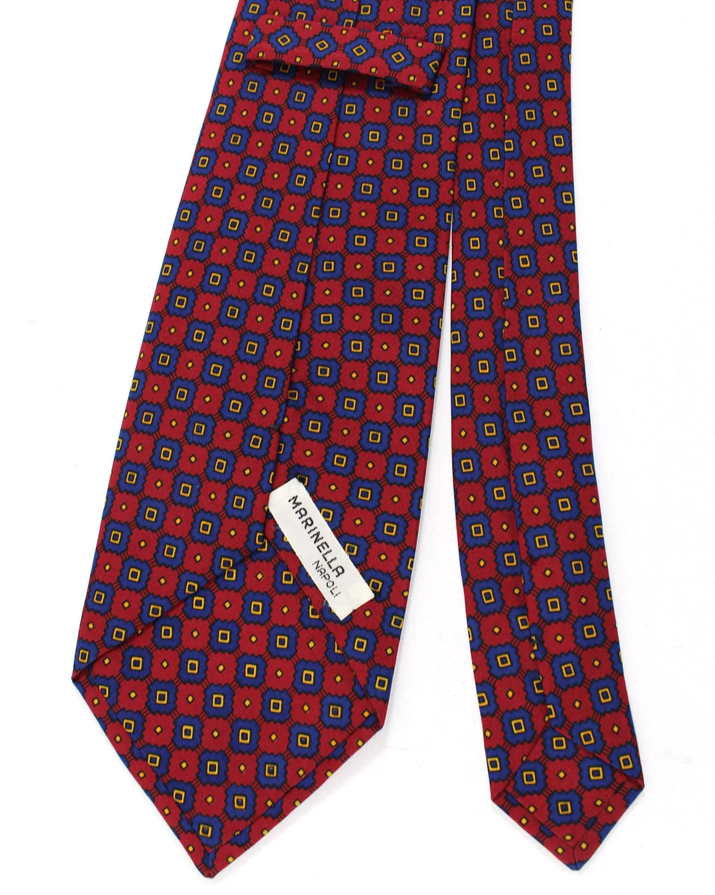 E. Marinella Tie Dark Red Royal Blue Geometric Design - Wide Necktie