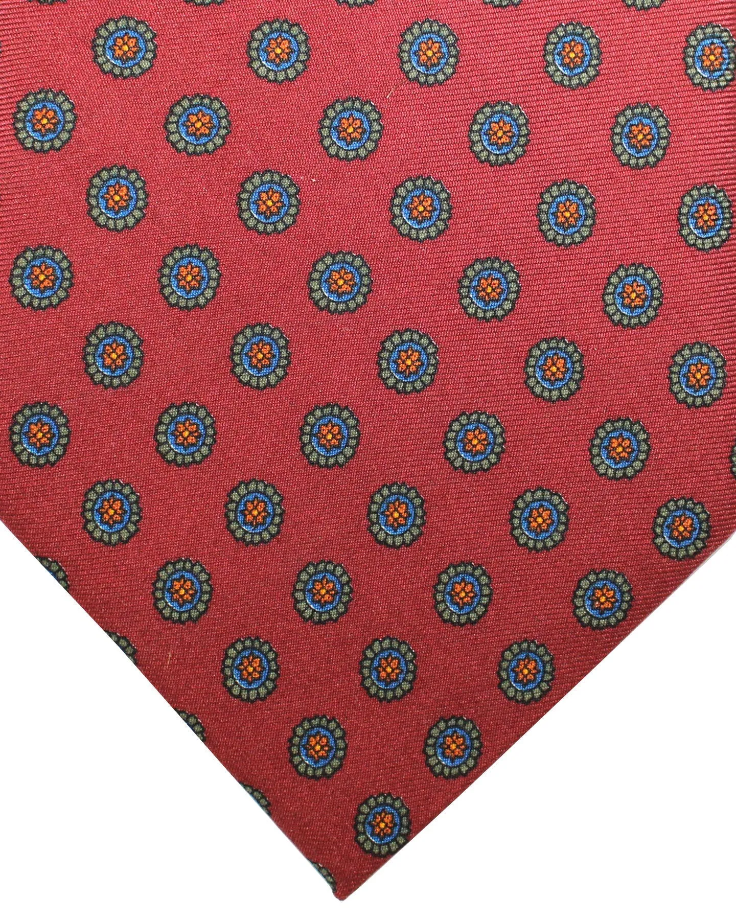 E. Marinella Tie Maroon Brown Green Medallions - Wide Necktie