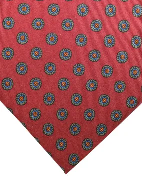 E. Marinella Tie Maroon Brown Green Medallions - Wide Necktie