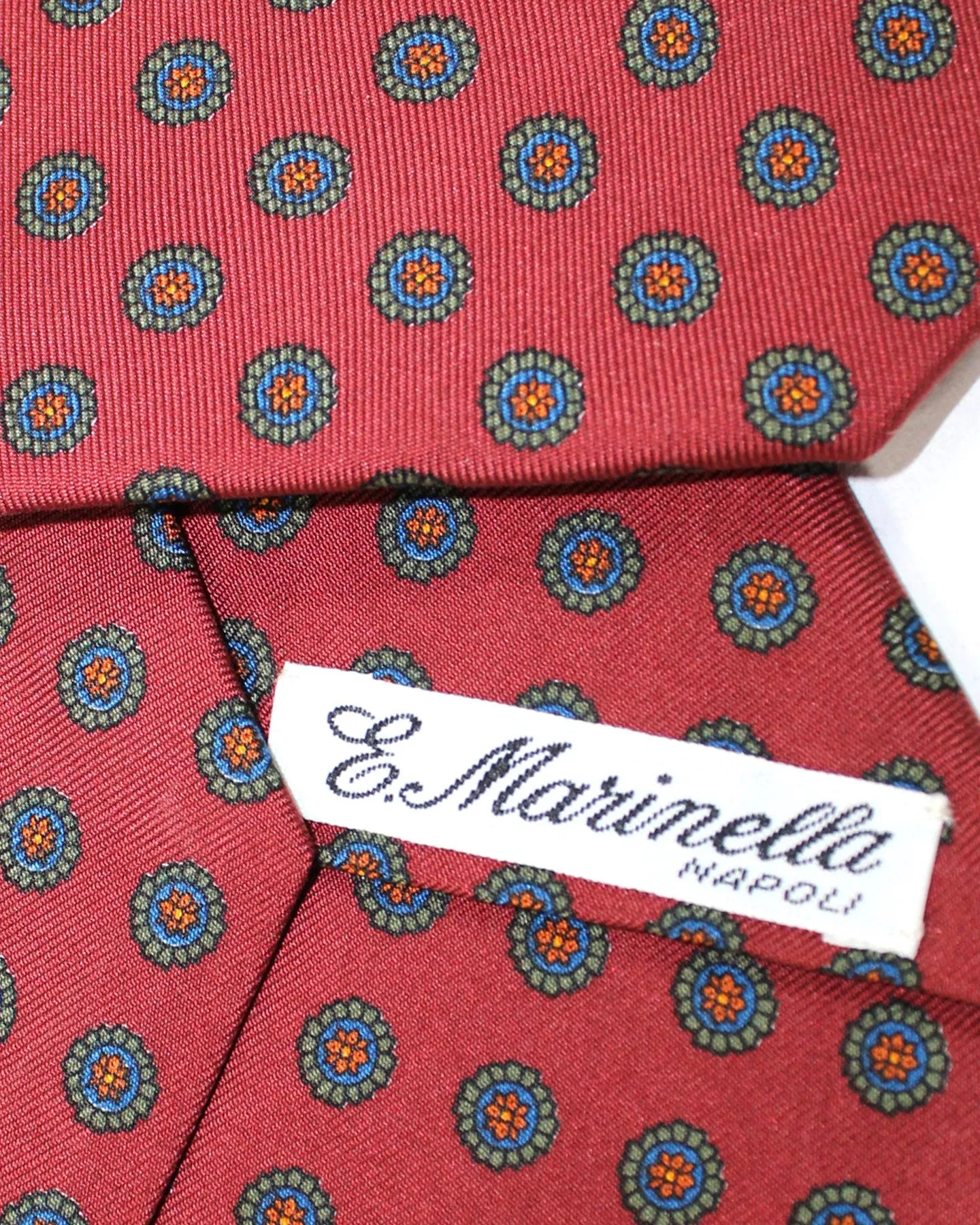 E. Marinella Tie Maroon Brown Green Medallions - Wide Necktie