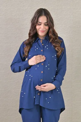 Embellished Denim Maternity & Nursing Top (100% Cotton)