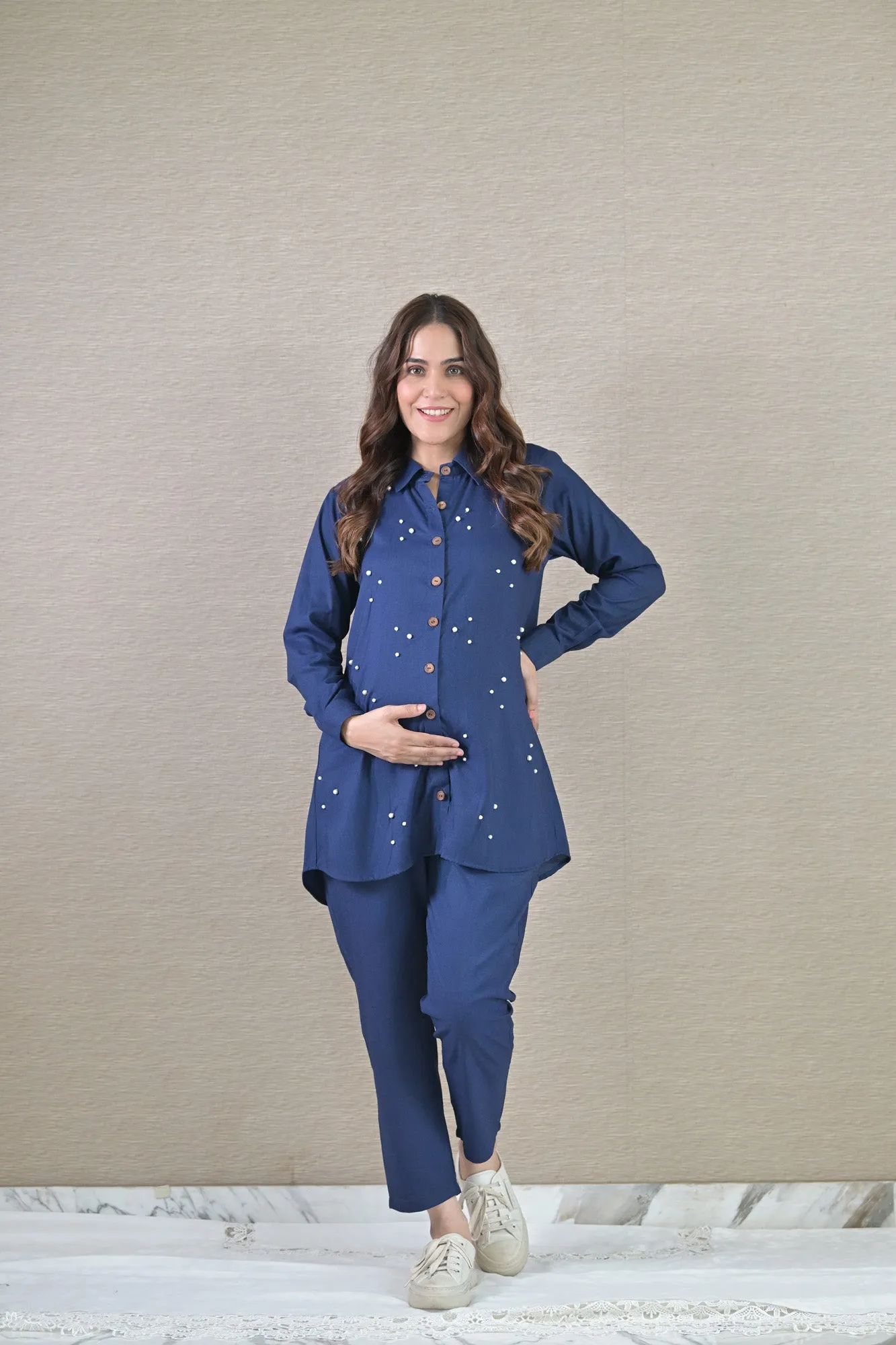 Embellished Denim Maternity & Nursing Top (100% Cotton)