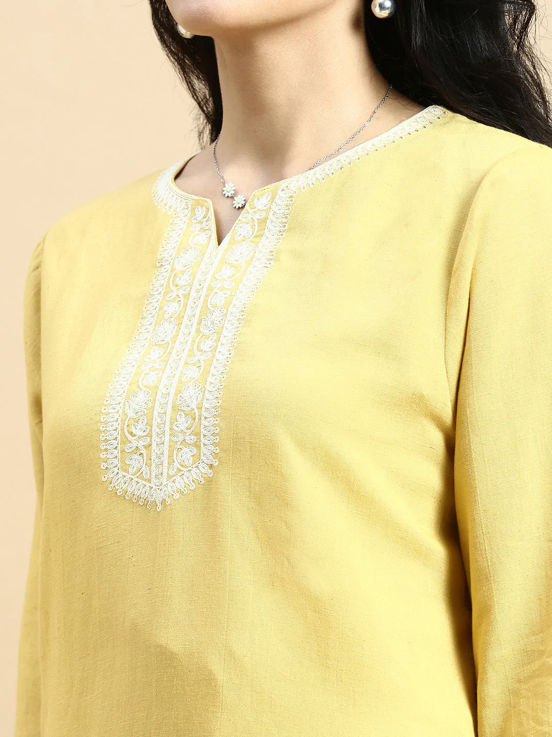 Embroidered Tunic Top-Mustard