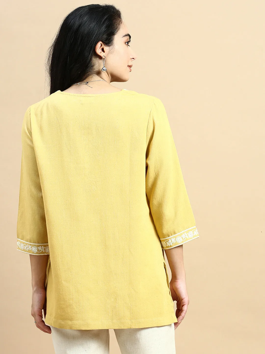 Embroidered Tunic Top-Mustard