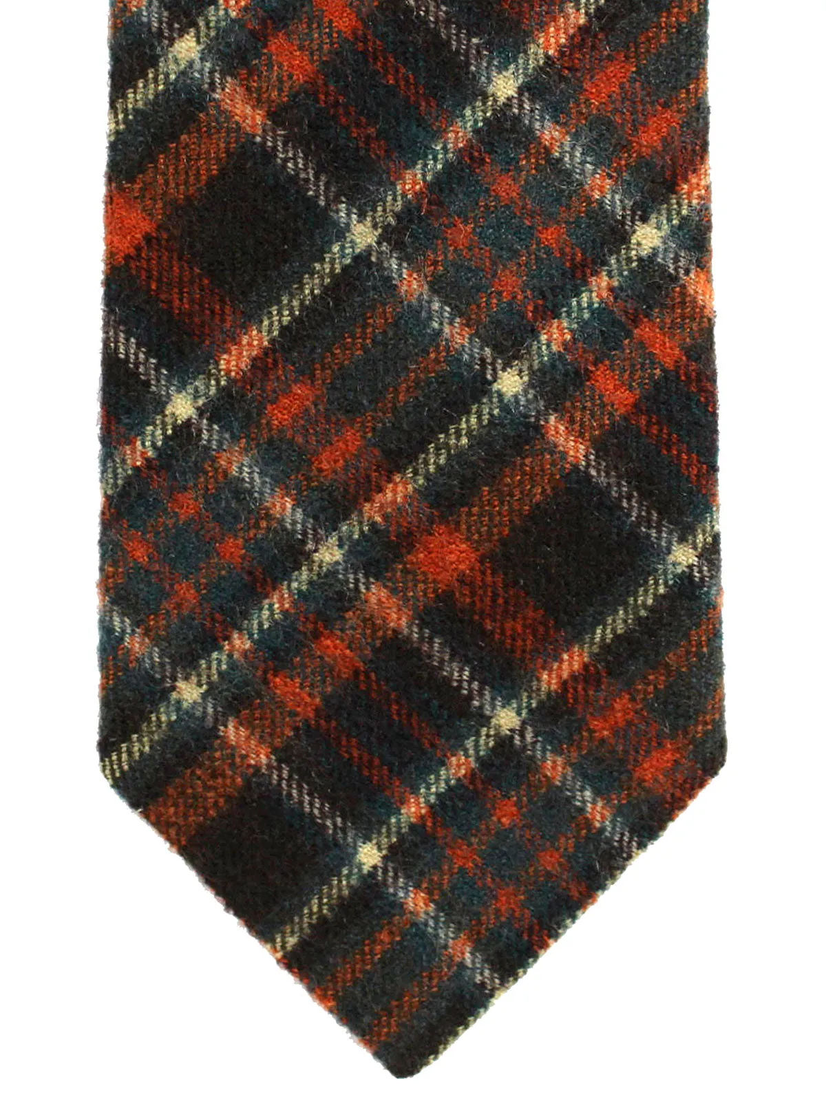 Etro Wool Necktie Orange Green Brown Plaid - Narrow Necktie FINAL SALE