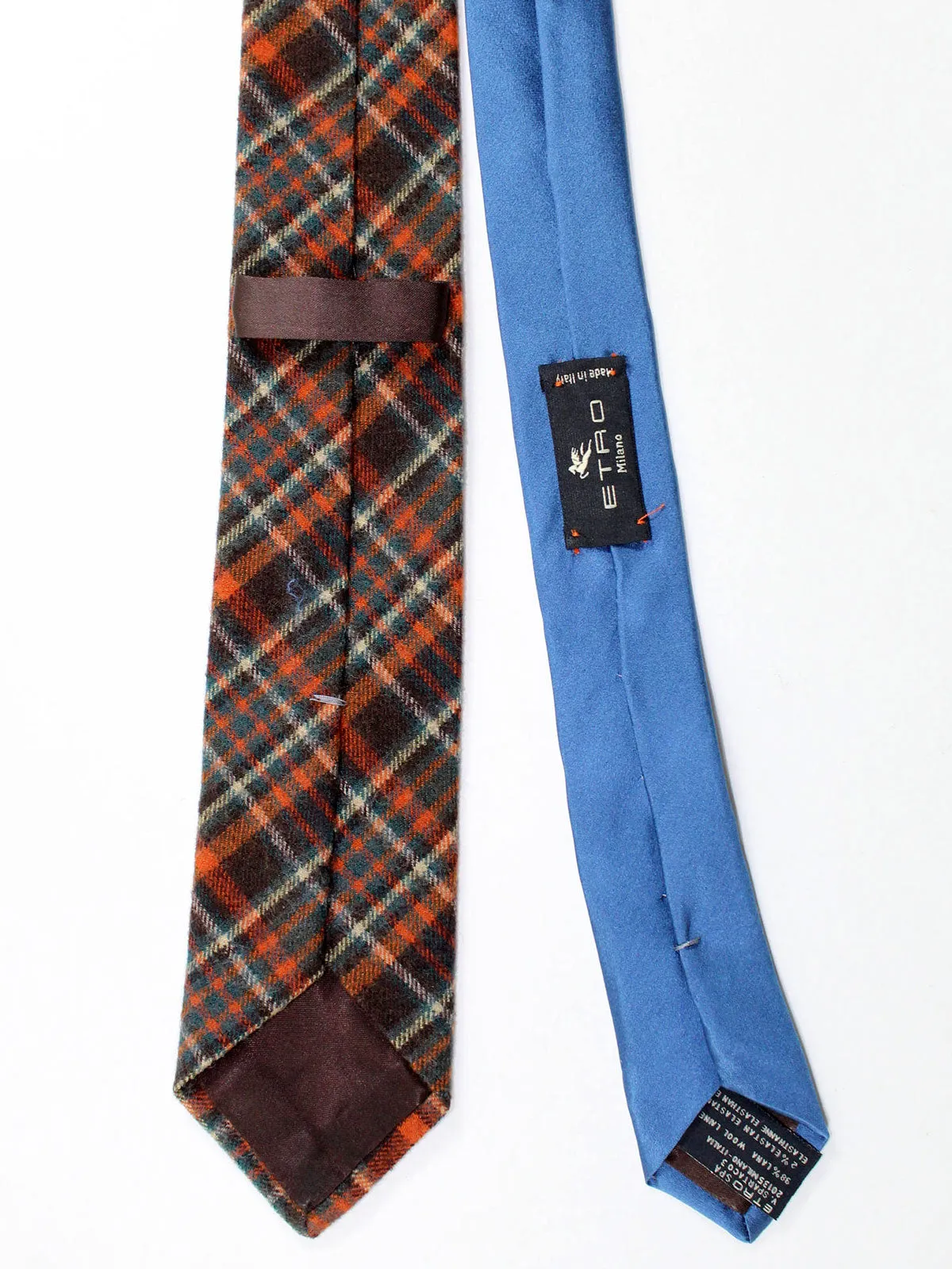 Etro Wool Necktie Orange Green Brown Plaid - Narrow Necktie FINAL SALE