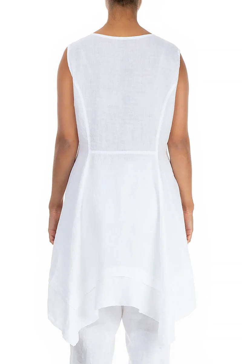 Flared Sleeveless White Gauze Linen Tunic