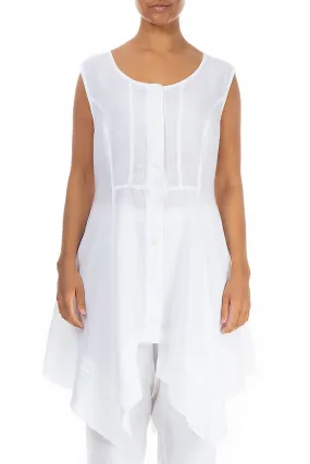 Flared Sleeveless White Gauze Linen Tunic