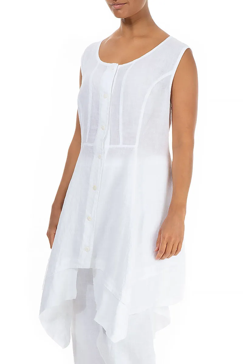 Flared Sleeveless White Gauze Linen Tunic