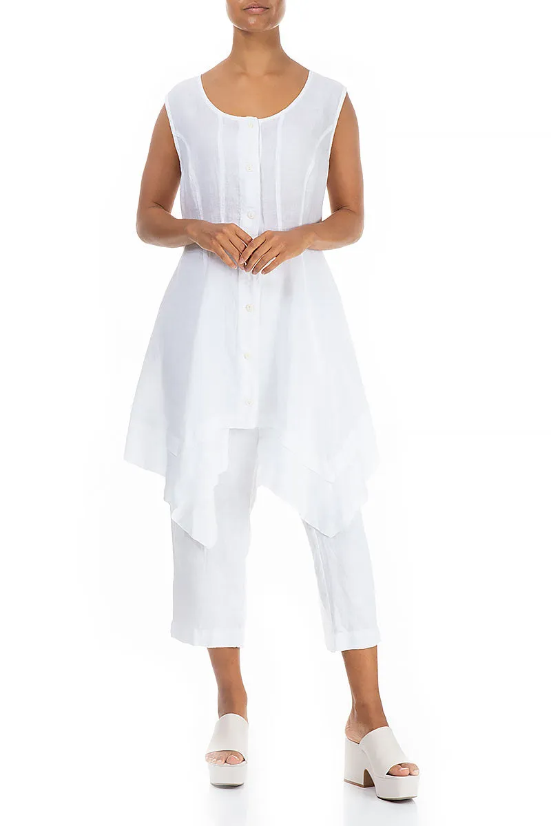 Flared Sleeveless White Gauze Linen Tunic