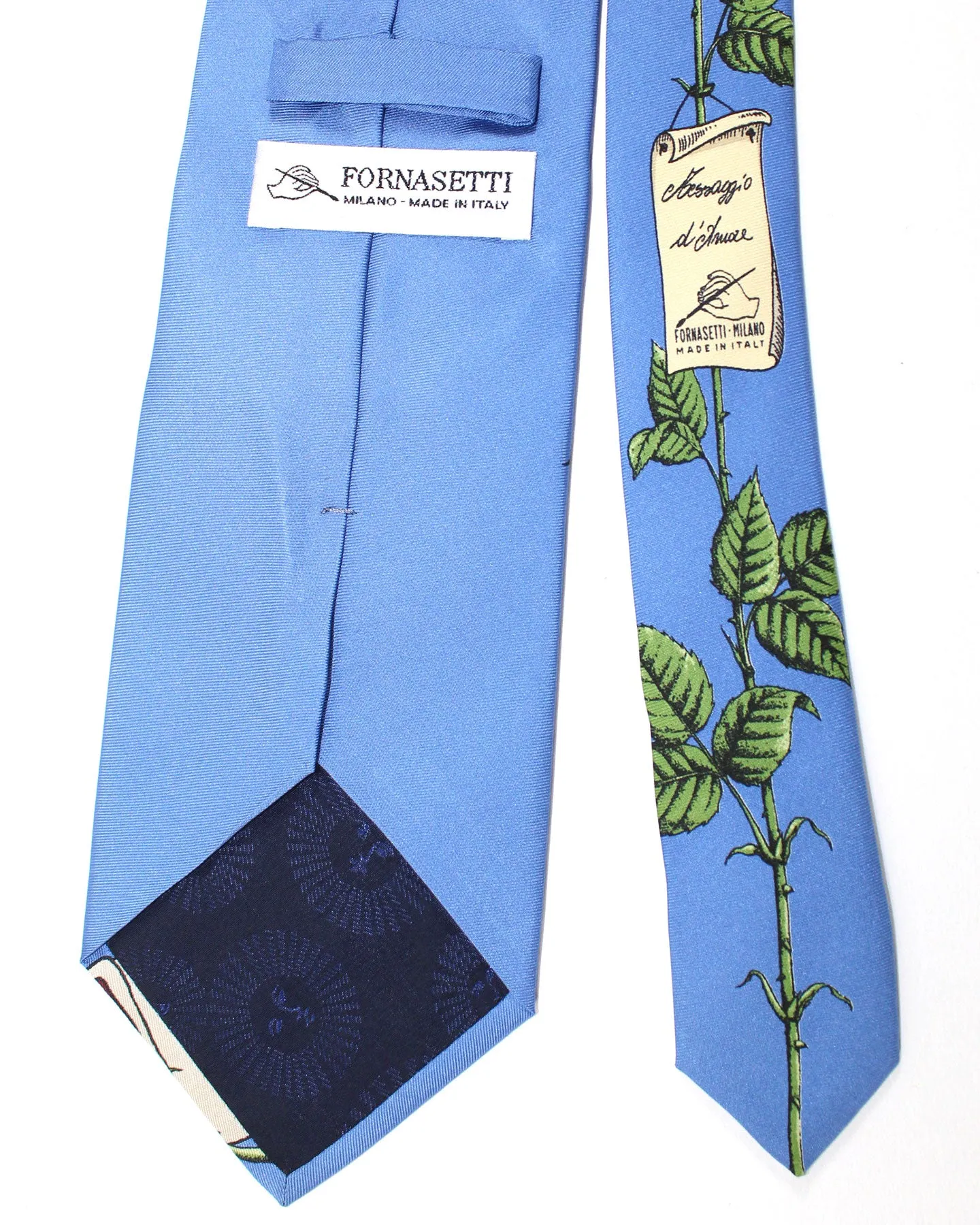 Fornasetti Silk Tie Dark Blue Italian Floral - Wide Necktie